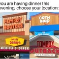 You are having dinner this evening, choose your location