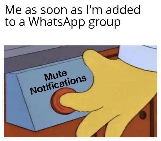 WhatsApp group? Instant mute. No discussion. - meme