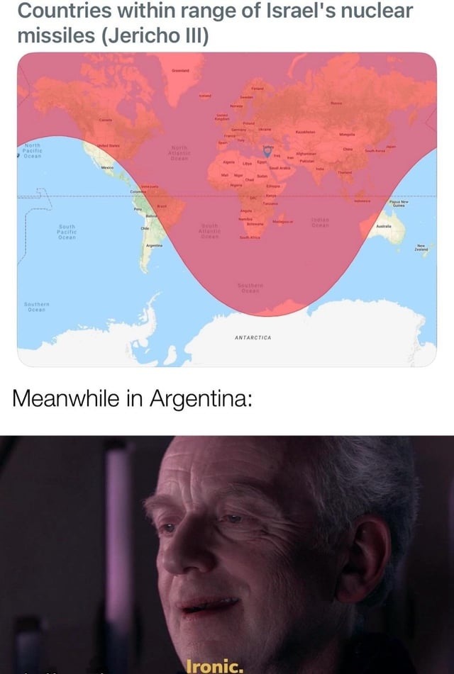 Argentina chilling while the world watches Israel’s range - meme