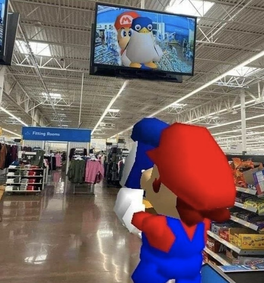 Mario sujetando al pinguino - meme