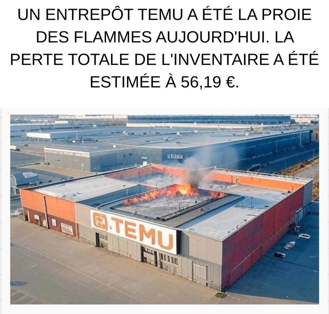 L’entrepôt Temu a brûlé, perte estimée : 56,19 € - meme