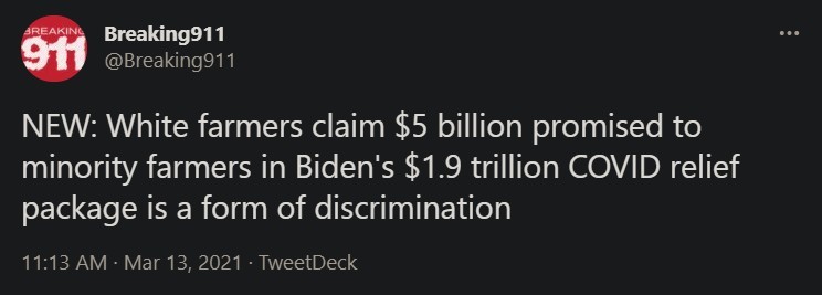 Biden promises farmers money but only if they are black - meme