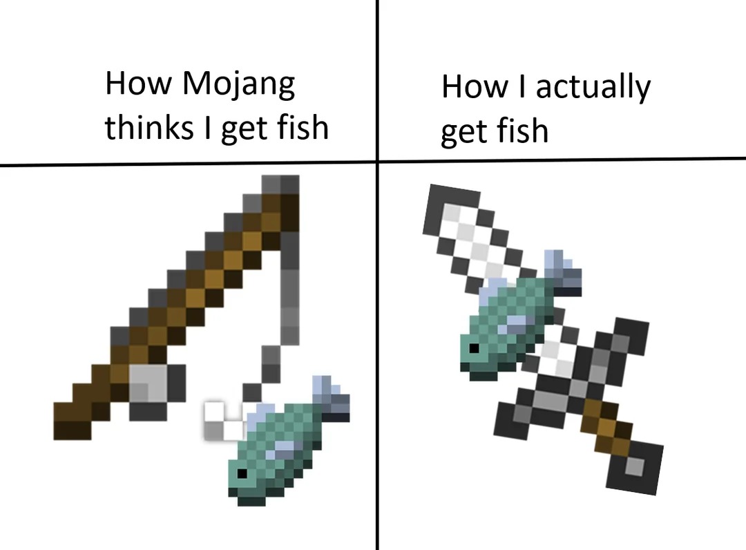 How I get fish in Minecraft - meme