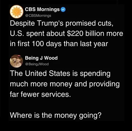 US spent $220B more in 100 days, fewer services — where’s it all going? - meme