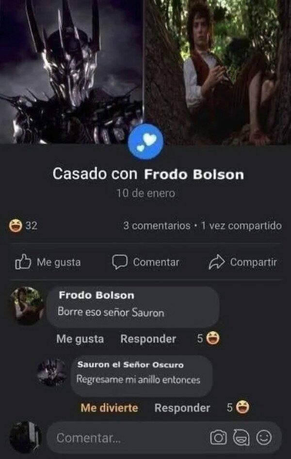 Nuevo estado de Sauron en Facebook - meme