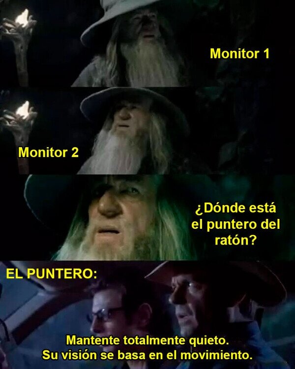 mi puntero cuando uso dos monitores: modo sigilo activado - meme