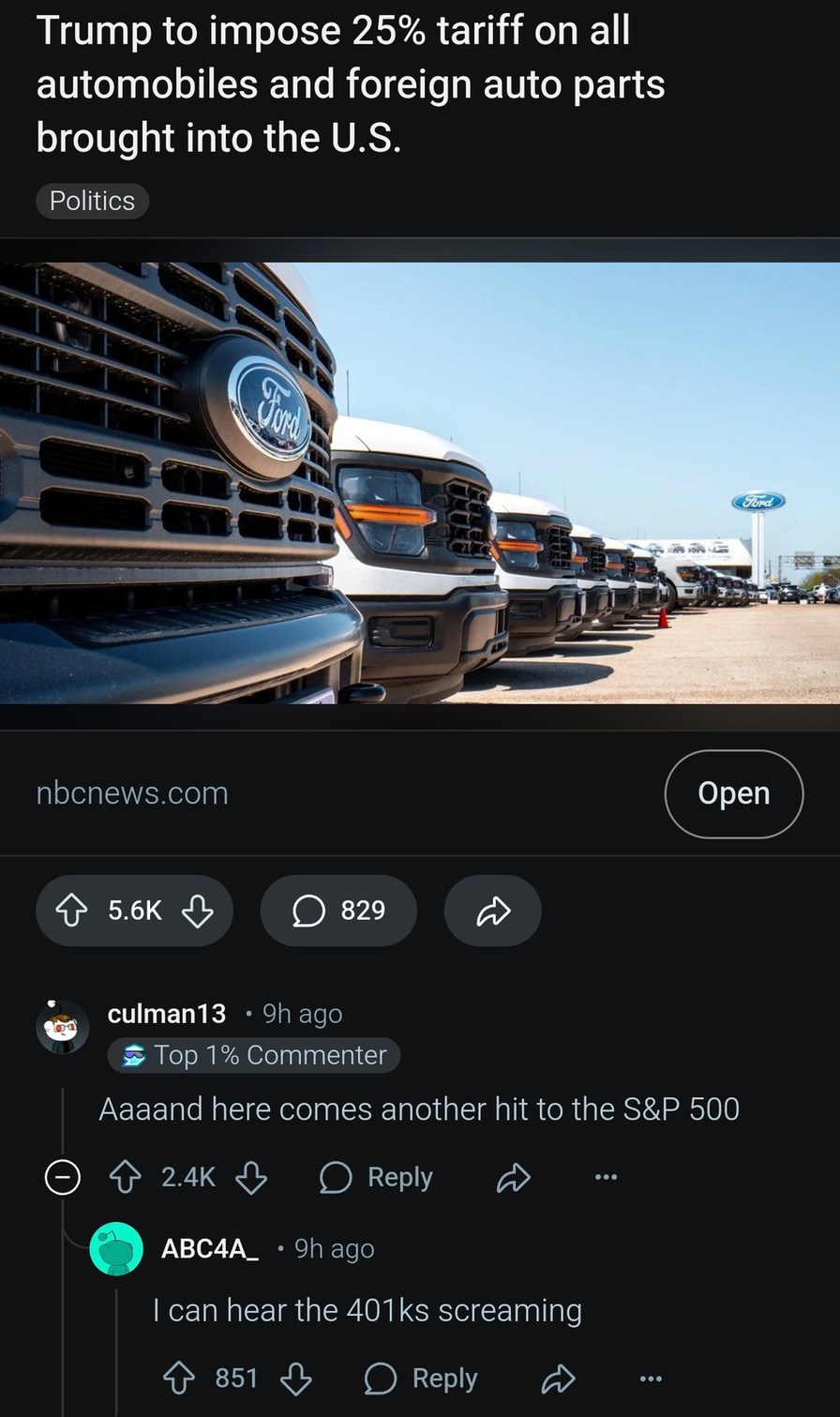 Incoming tariffs and your 401k is already crying - meme