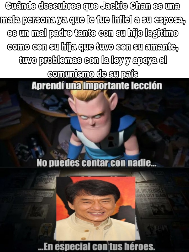 Jackie Chan es la viva prueba de que ser un buen actor no es sinónimo de ser una buena persona - meme