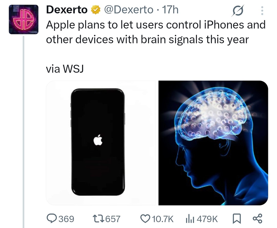Apple wants you to control your phone with your brain... this year - meme