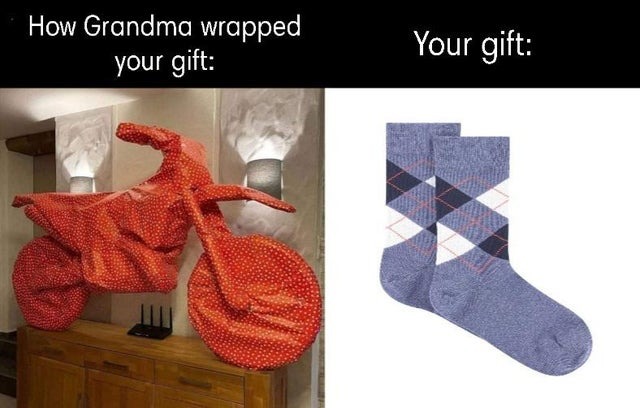 How grandma wrapped your gift - meme
