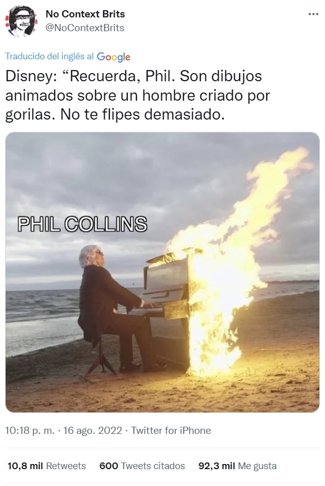 Phil Collins haciendo la música de Tarzán - meme