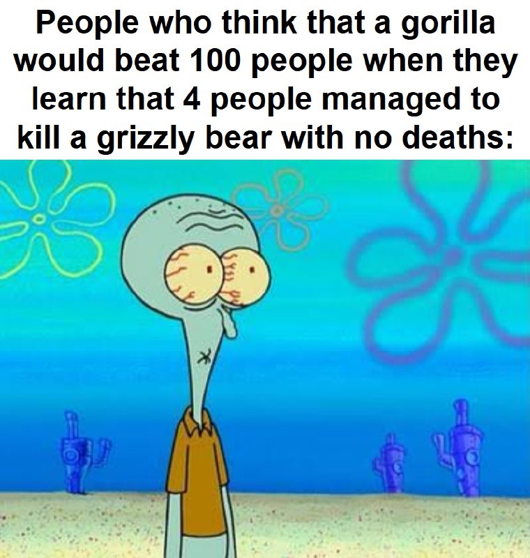 Gorilla fanboys shaking after reading one grizzly story - meme