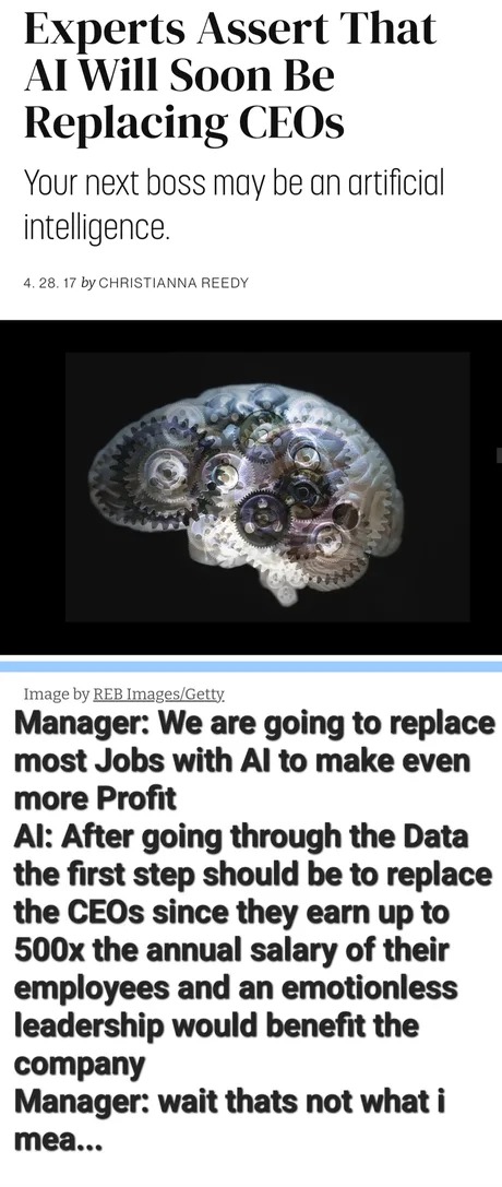 Yes,  AI will soon be replacing CEOs - meme