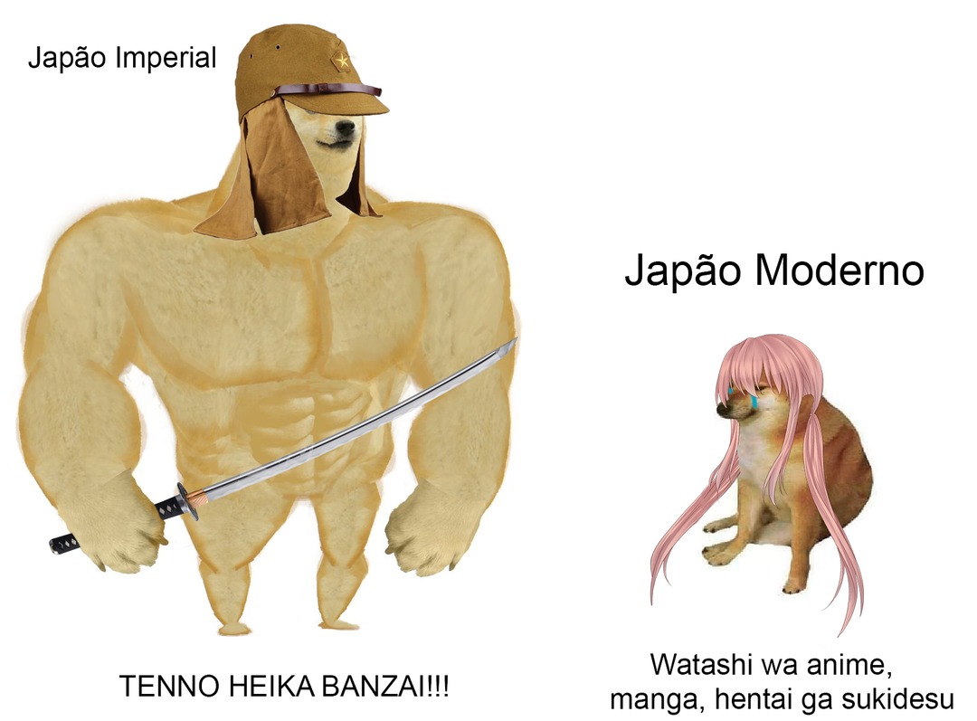 Japão Imperial (1868-1945) vs Japão Moderno (anime) - meme