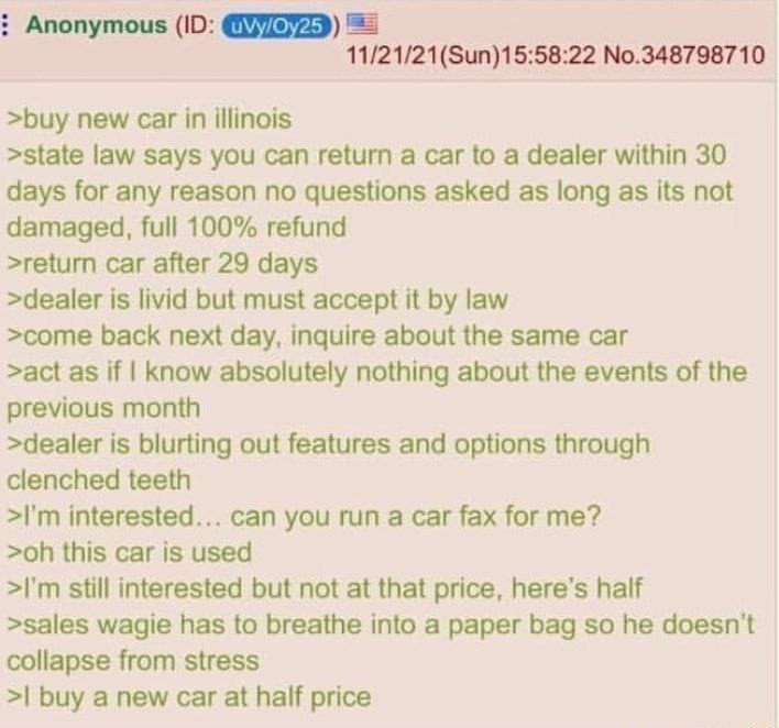 Anon trolls car dealer - meme