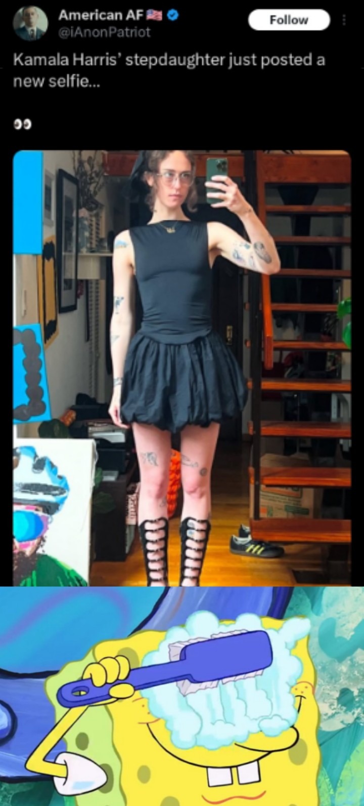 Is she trying to look like a retarded man aka trans woman - meme