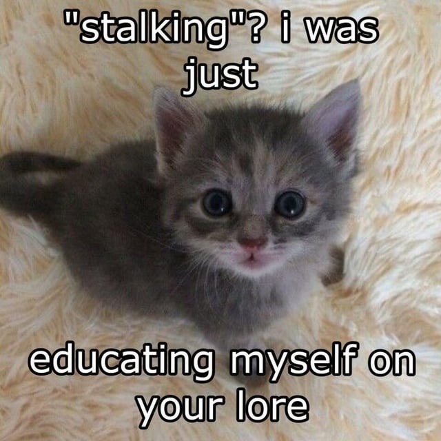 ﻿”stalking”? i was just educating myself @n your lore