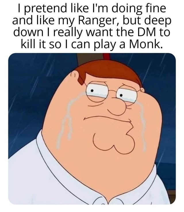 I like my ranger... but I hope he dies so I can roll Monk - meme