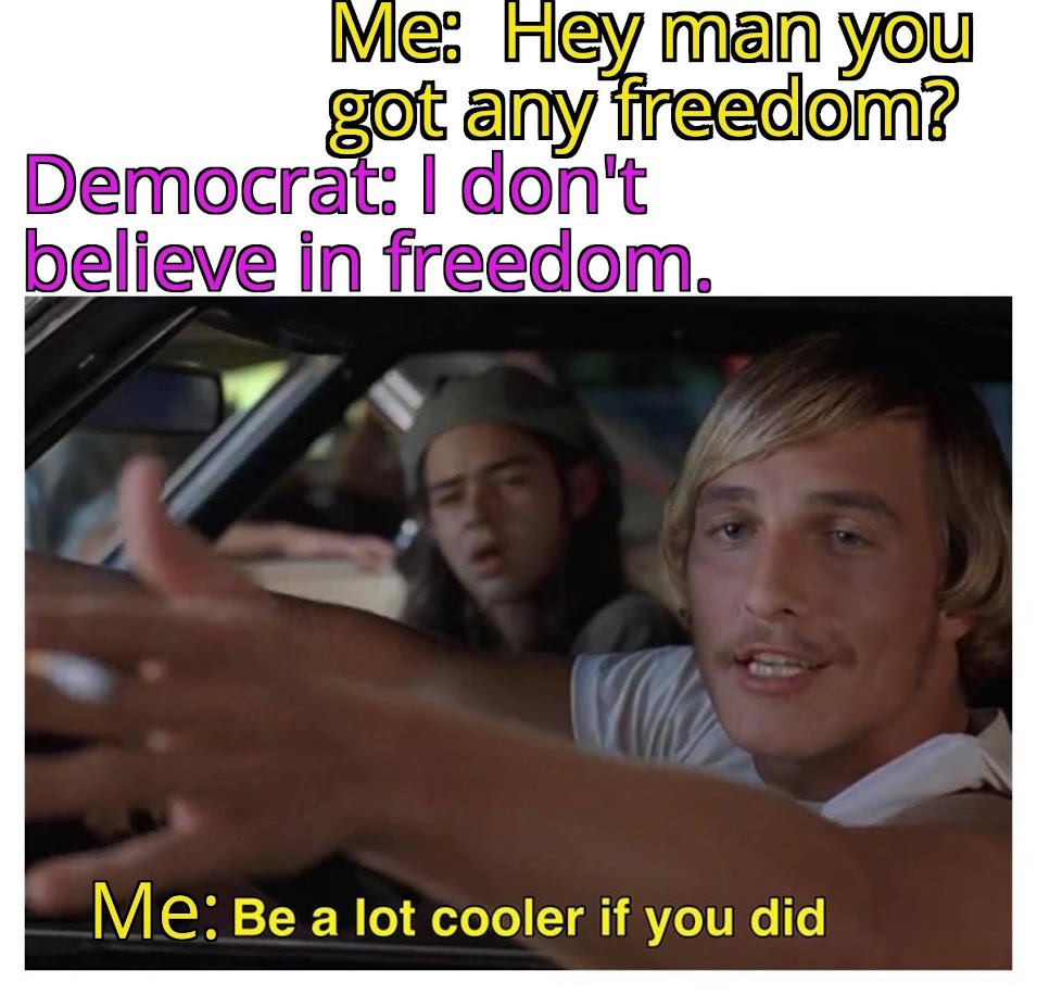 Democrats hate freedom, truth, God and America - meme