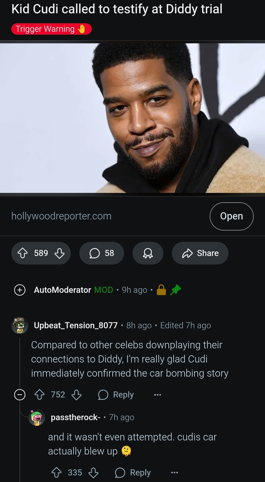 Kid Cudi confirms Diddy car bomb wasn’t a rumor. It happened. - meme