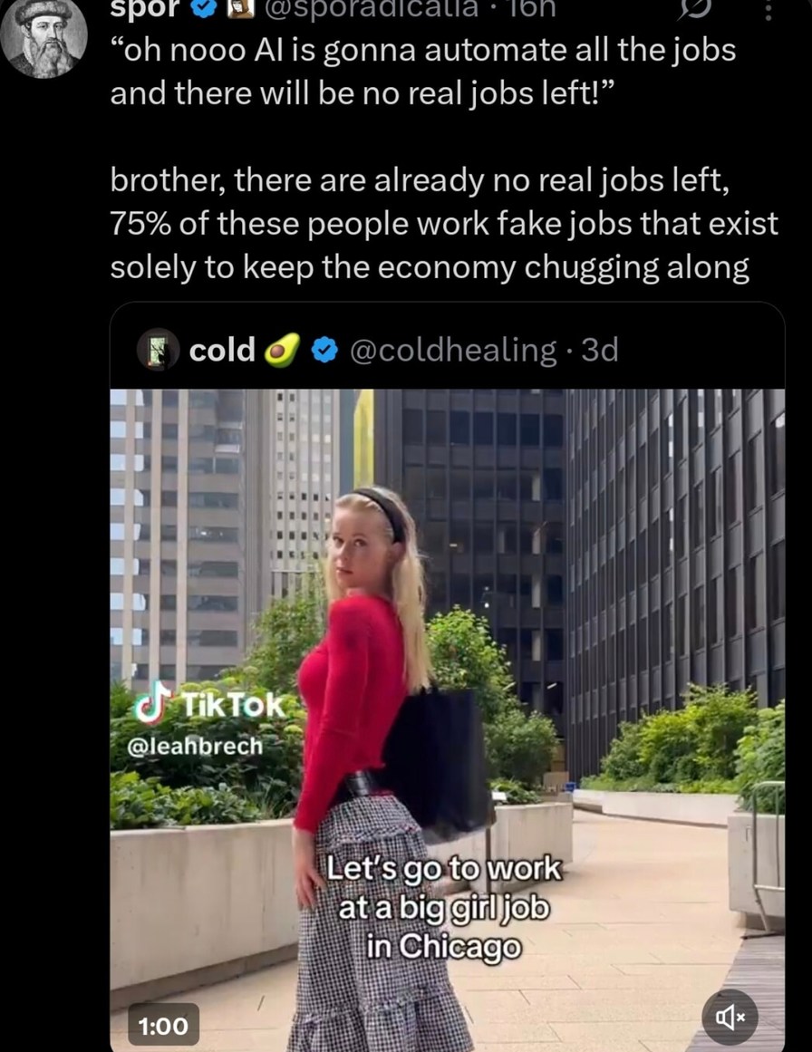 AI will replace jobs? bro most jobs fake anyway - meme
