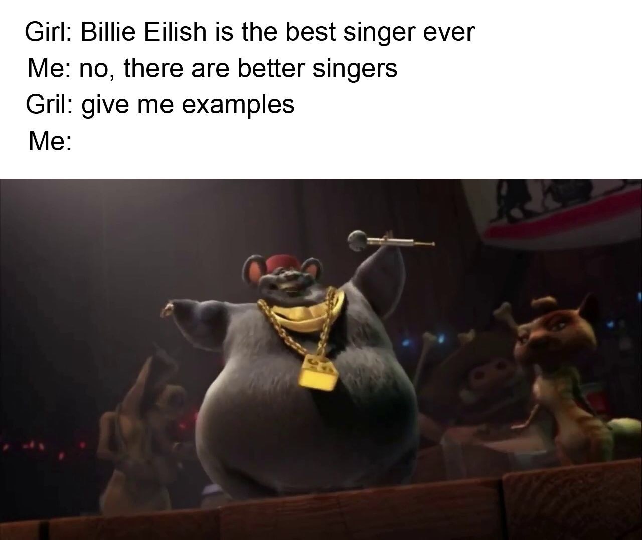 Before and after Biggie Cheese meme by me