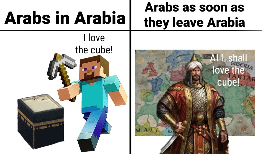 Arabs leaving Arabia just to fall in love with a cube - meme