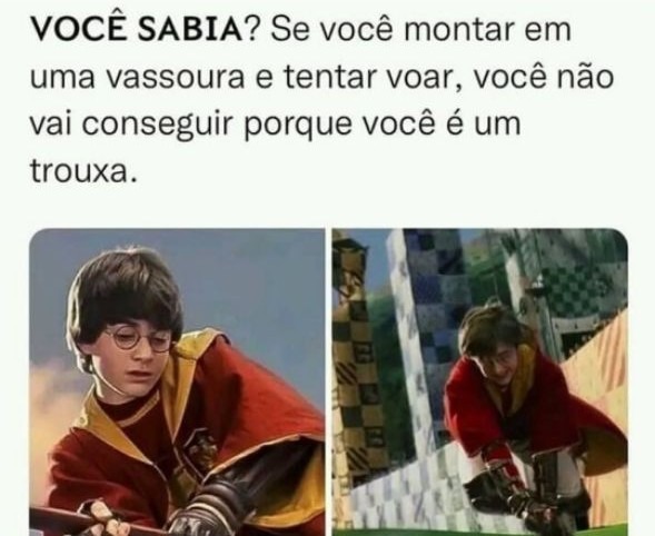 Tentando voar na vassoura - meme