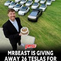 Mr Beast is giving away 26 teslas for his 26th birthday