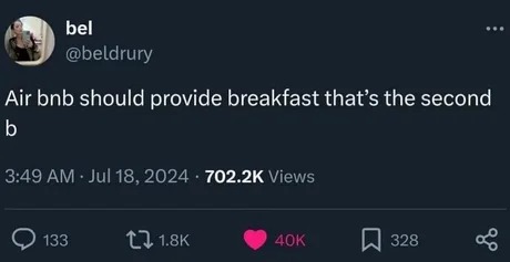 Airbnb should provide breakfast - meme