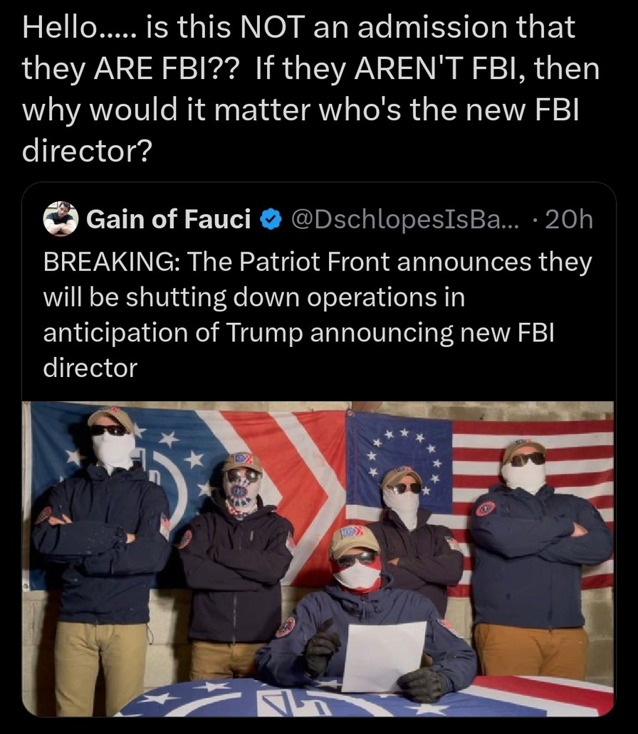 FBI announces plans to stop playing dress up cuz new boss probably wouldn't approve - meme
