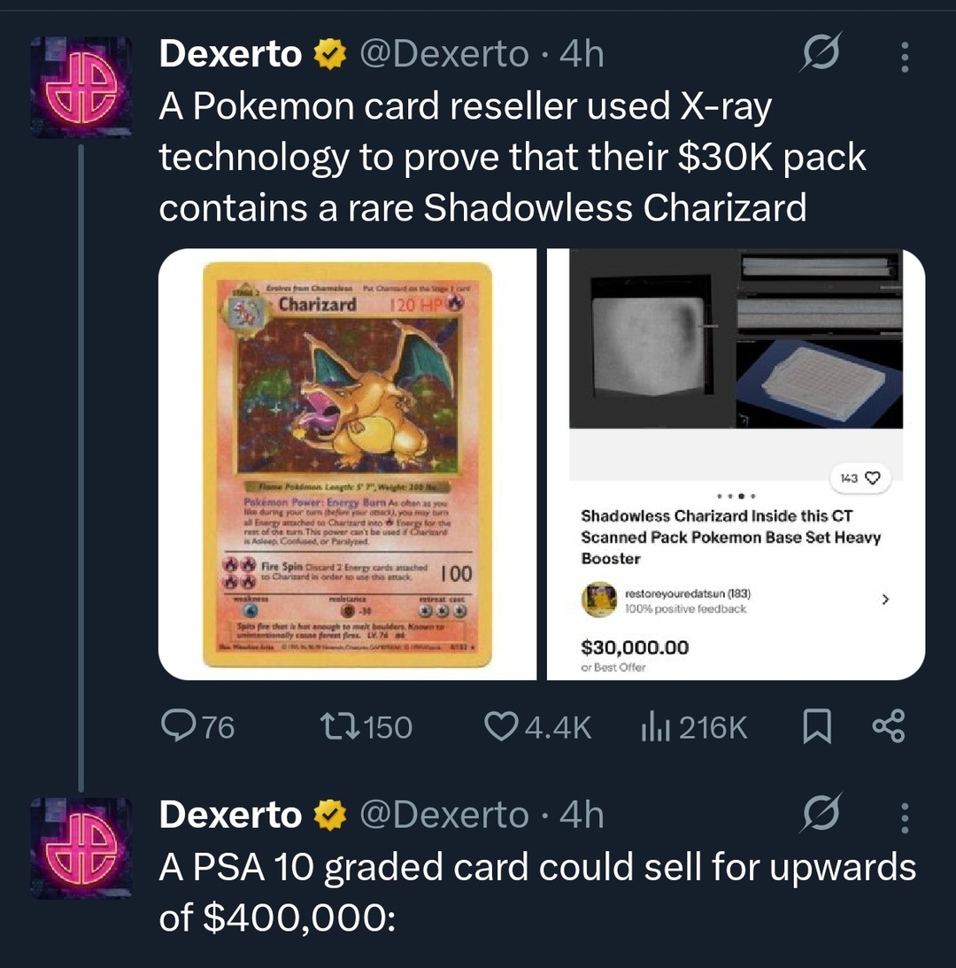 Guy x‑rays $30 K Pokémon booster pack—finds Shadowless Charizard inside - meme