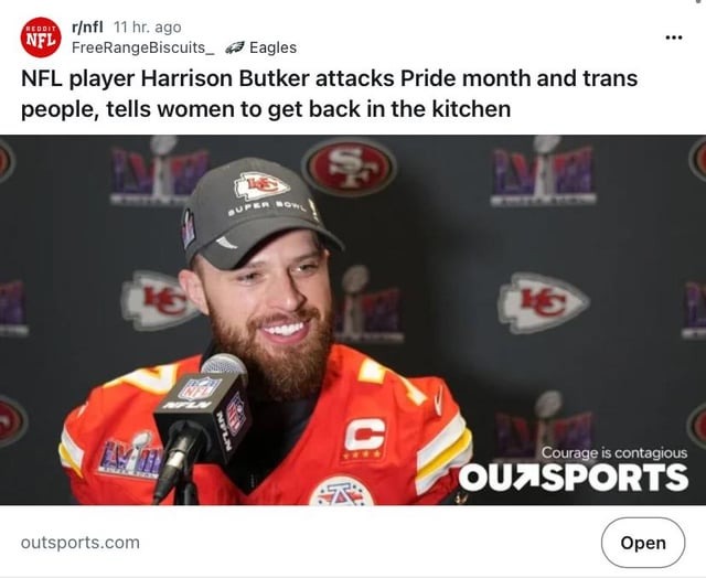 Harrison Butker attacks Pride month and trans people - meme