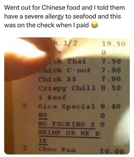 Allergy to seafood - meme