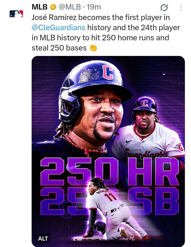 Jose Ramirez joins the 250 HR & 250 steals club, Guardians history made - meme