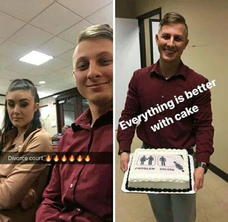 Divorcing is better with cake - meme