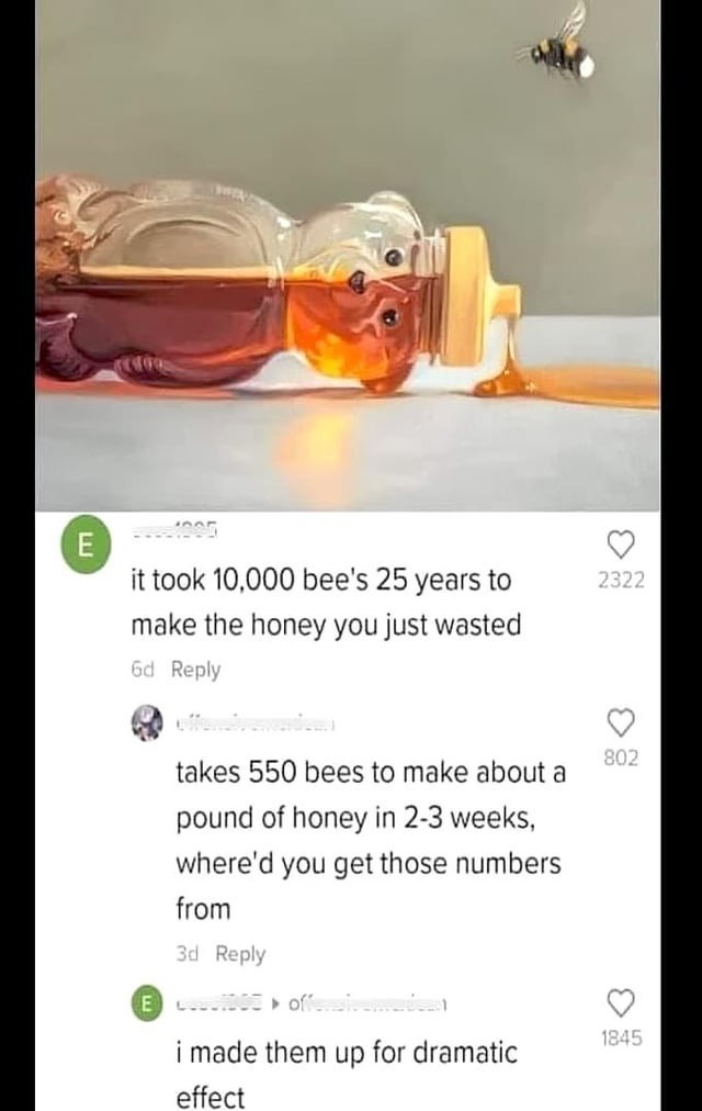 Made-up bee facts > real bee facts - meme