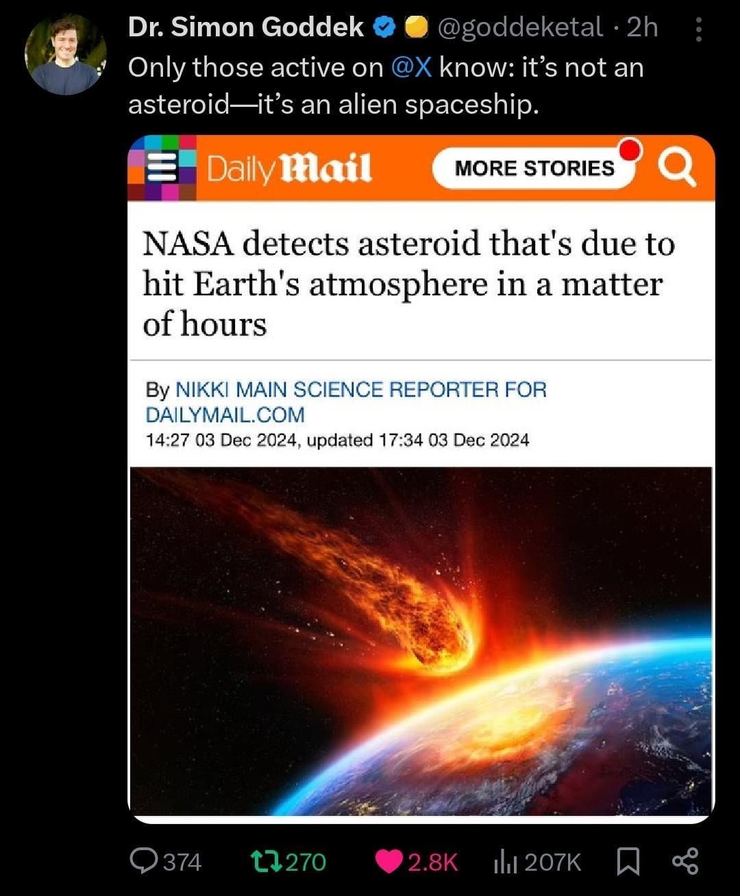 Asteroid hitting earth nasa meme