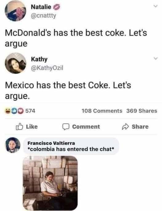 Anyone beating Colombia - meme