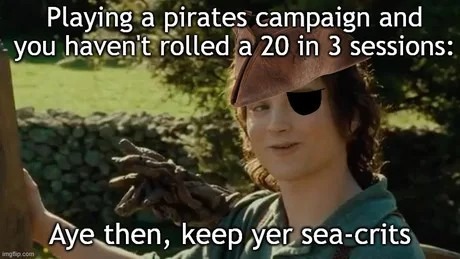 Rolling a 20 in a pirate campaign? Still waiting - meme