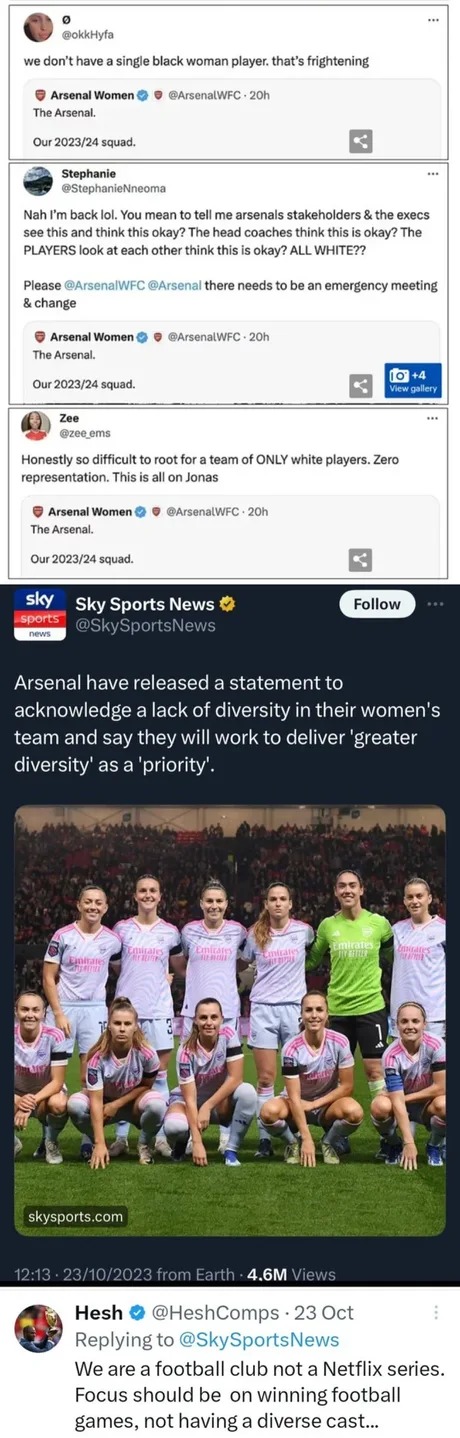 Arsenal lack of diversity in their women's team... lol - meme