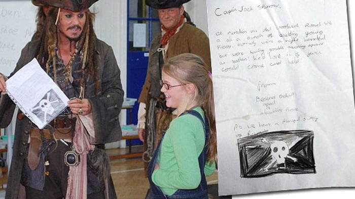While filming Pirates of the Caribbean, Johnny Depp received a fan letter from a girl asking him to help stage a "mutiny" on her teacher. However, he came to her school the next day, dressed as Jack Sparrow, and advised against such an act. - meme