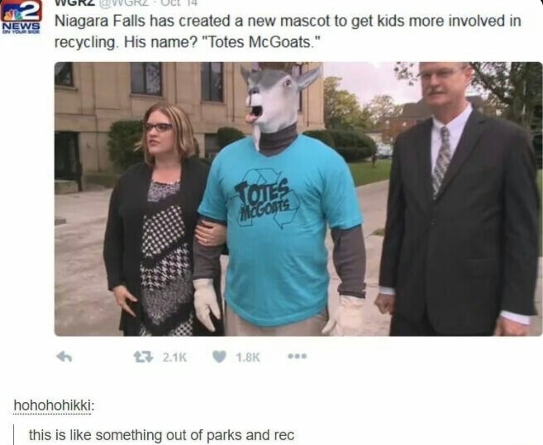 Niagara Falls mascot Totes McGoats is peak Parks and Rec - meme