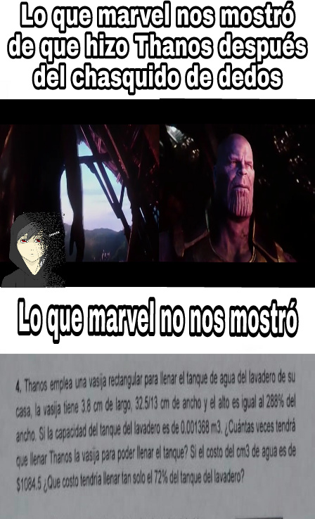 La respuesta de Thanos sería hacer todo a la mitad - meme