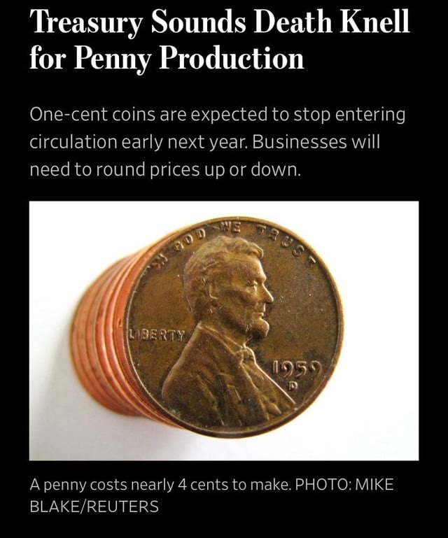 Penny costs 4 cents to make. Treasury finally hits quit - meme