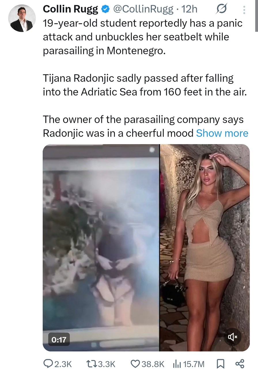 Student dies parasailing after unbuckling in panic - meme