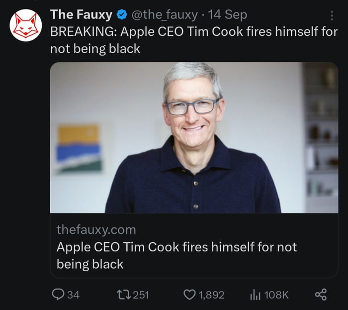 Now he will sue himself(Apple CEO) for being racist and get settlement from Apple. - meme