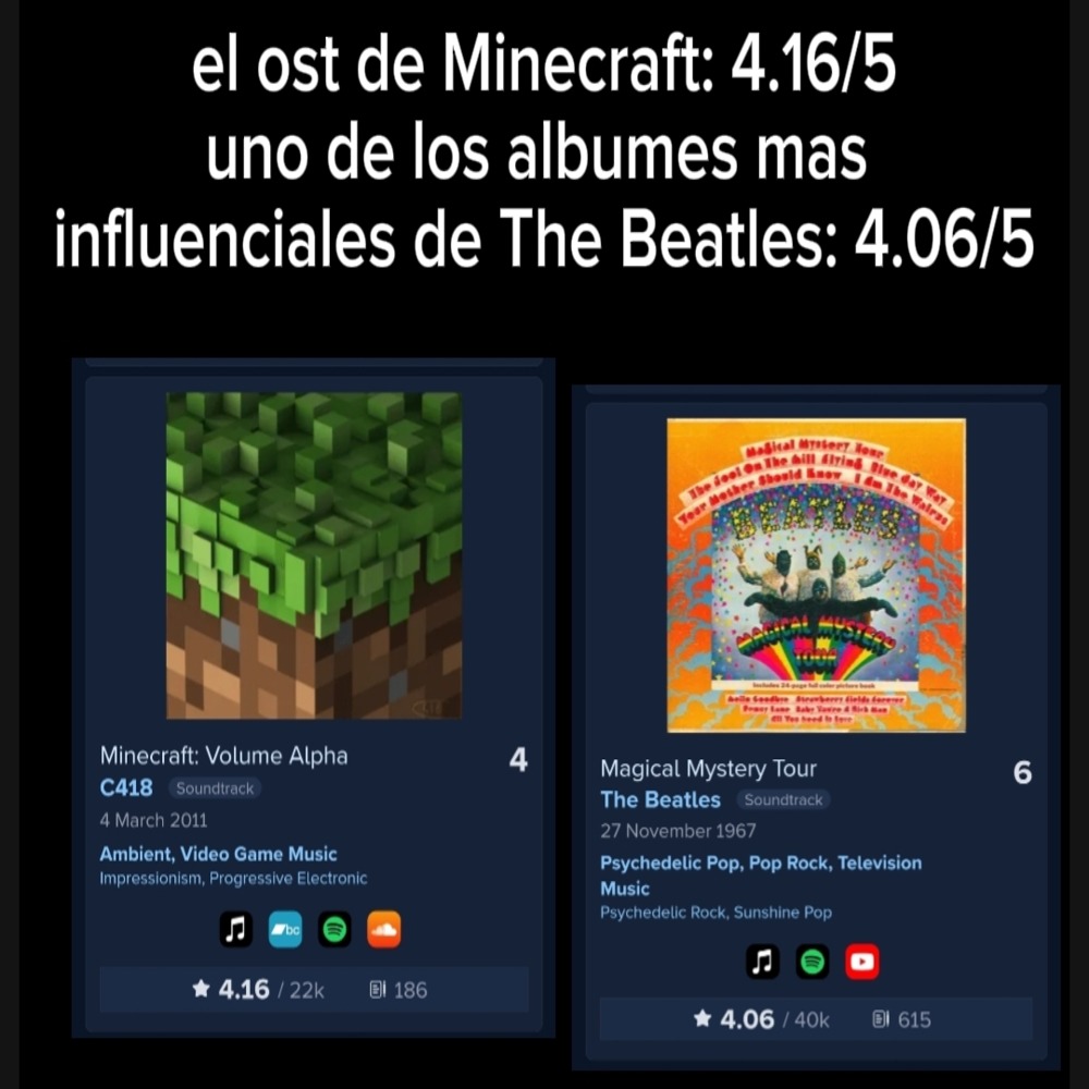 Volume Alpha es uno de los mejores proyectos de Ambient pero no puede ser mejor que The Beatles xD - meme