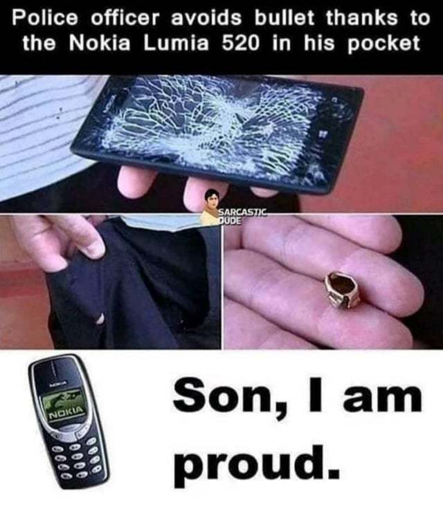 Police office avoids bullet thanks to the Nokia Lumia 520 in his pocket - meme