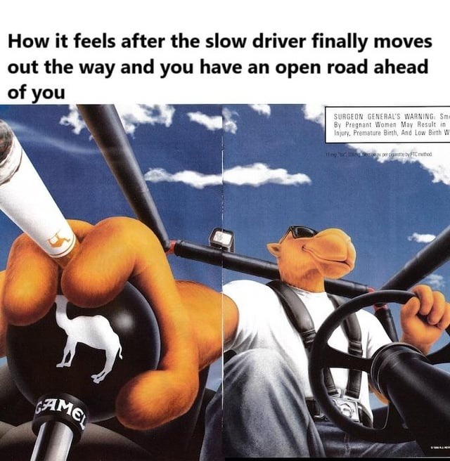 When the slow driver finally moves and you ascend to heaven - meme